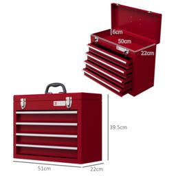 DURHAND Lockable Tool Chest with Ball Bearing Slide Drawers Red - Size: Large - thumbnail 3