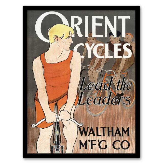 Artery8 Vintage Bicycle Advert Cycles Vintage Framed Wall Art Print Penfield in Orange - Size: A4 - image 1