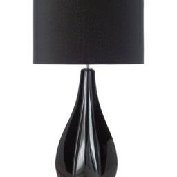 Wyld and Coco Glamour Table Lamp Black Porcelain Teardrop Base Drum Shade 60cm - thumbnail 2