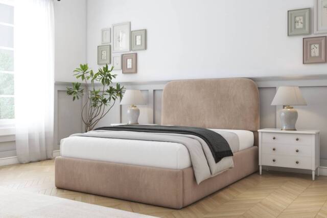 "Comfort Beds Diana Naples Bed Frame - 45"" Upholstered Headboard in Light Brown - Size: Double" - image 1