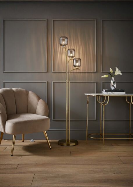ValueLights Amelie Gold Stem 3 Way Ribbed Glass Lamp Floor Light with LED Bulbs - image 1