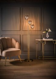 ValueLights Amelie Gold Stem 3 Way Ribbed Glass Lamp Floor Light with LED Bulbs - thumbnail 2