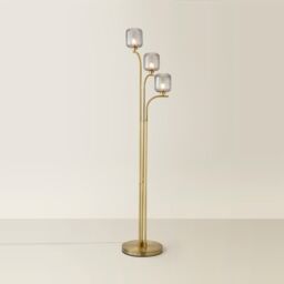 ValueLights Amelie Gold Stem 3 Way Ribbed Glass Lamp Floor Light with LED Bulbs - thumbnail 3