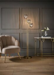 ValueLights Amelie Gold Stem 3 Way Ribbed Glass Lamp Floor Light with LED Bulbs - thumbnail 1