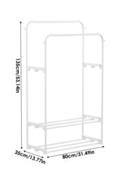 Living and Home Double Rod Metal Clothes Rack Garment Rack Holder with 2 Shelves in White - thumbnail 4