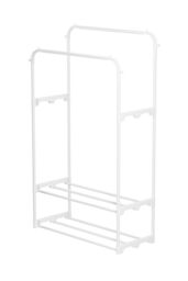 Living and Home Double Rod Metal Clothes Rack Garment Rack Holder with 2 Shelves in White - thumbnail 3