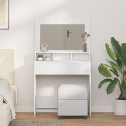Berkfield Home White Dressing Table with LED Lights - 79x41x135 cm - Size: 79 x 41 x 135 cm