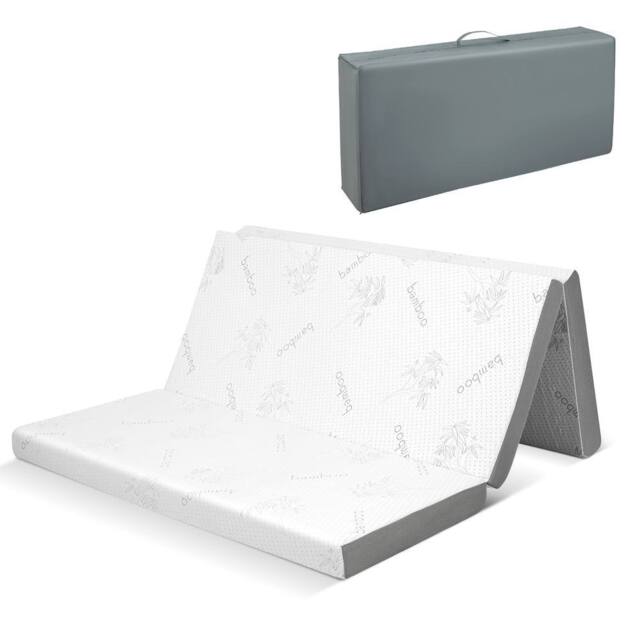 Gymax King Size Folding Mattress Cool Gel Memory Foam With Bamboo Mesh Cover in White - image 1