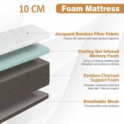 Gymax King Size Folding Mattress Cool Gel Memory Foam With Bamboo Mesh Cover in White - thumbnail 5