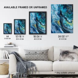 "Artery8 Liquid Paint Teal Blue Yellow Abstract Painting Framed Art Print - Size: W12"" x H16""" - thumbnail 3