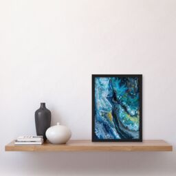 "Artery8 Liquid Paint Teal Blue Yellow Abstract Painting Framed Art Print - Size: W12"" x H16""" - thumbnail 4