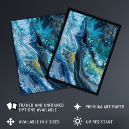 "Artery8 Liquid Paint Teal Blue Yellow Abstract Painting Framed Art Print - Size: W12"" x H16""" - thumbnail 2