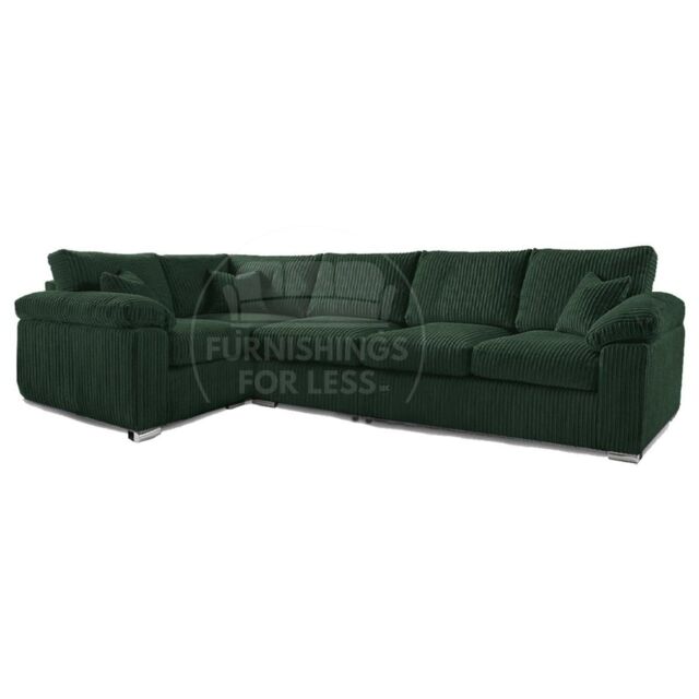 Furnishings For Less UK Delta Large Long Narrow 5 Seater Corner Sofa Left Hand Facing Jumbo Cord L Shape in Green - image 1