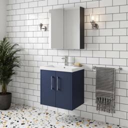 Balterley Winshill 2 Door Wall Hung Vanity Basin Unit, Dark Blue, 500mm in Blue - thumbnail 3
