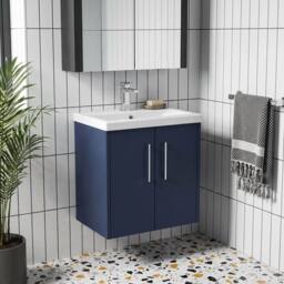 Balterley Winshill 2 Door Wall Hung Vanity Basin Unit, Dark Blue, 500mm in Blue - thumbnail 2