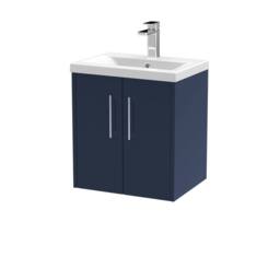 Balterley Winshill 2 Door Wall Hung Vanity Basin Unit, Dark Blue, 500mm in Blue - thumbnail 1