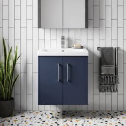 Balterley Winshill 2 Door Wall Hung Vanity Basin Unit, Dark Blue, 500mm in Blue - thumbnail 6
