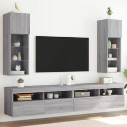 Berkfield Home TV Cabinets with LED Lights 2 pcs Grey Sonoma 30.5x30x90 cm - thumbnail 2