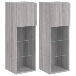 Berkfield Home TV Cabinets with LED Lights 2 pcs Grey Sonoma 30.5x30x90 cm - thumbnail 3