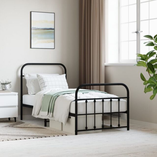 Berkfield Home Metal Bed Frame with Headboard & Footboard Black 90x190 cm Single - image 1