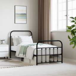 Berkfield Home Metal Bed Frame with Headboard & Footboard Black 90x190 cm Single - thumbnail 1
