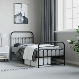 Berkfield Home Metal Bed Frame with Headboard & Footboard Black 90x190 cm Single - thumbnail 4