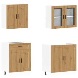 Berkfield Home 4 Piece Kitchen Cabinet Set Kalmar Artisan Oak Engineered Wood in Brown - thumbnail 4