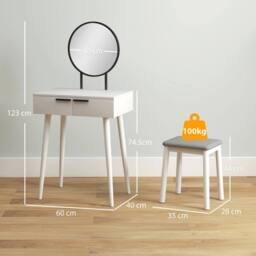 EONLION Small Dressing Vanity Table Make Up Desk in White - Size: 100 cm - thumbnail 2