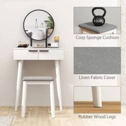 EONLION Small Dressing Vanity Table Make Up Desk in White - Size: 100 cm - thumbnail 3