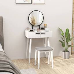 EONLION Small Dressing Vanity Table Make Up Desk in White - Size: 100 cm