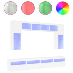 Berkfield Home 8 Piece TV Wall Cabinet Set with LED Lights White - thumbnail 2