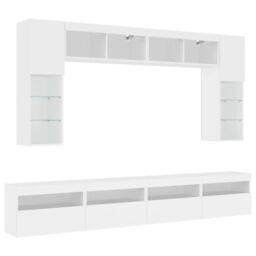 Berkfield Home 8 Piece TV Wall Cabinet Set with LED Lights White - thumbnail 3