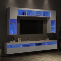 Berkfield Home 8 Piece TV Wall Cabinet Set with LED Lights White