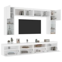 Berkfield Home 8 Piece TV Wall Cabinet Set with LED Lights White - thumbnail 5