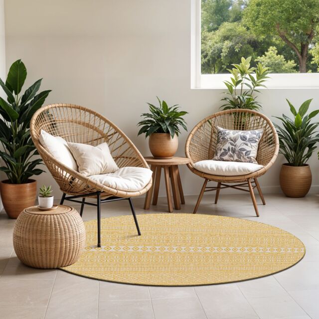 Livabliss Eagean Geometric Blue Beige Yellow Pink In- & Outdoor Rug - Size: 160 cm diameter - image 1