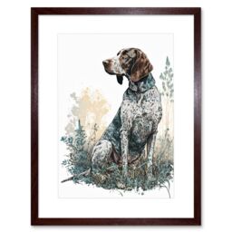 "Artery8 Wall Art Print German Pointer Dog Sitting in Field Modern Detailed Artwork Framed 9X7 Inch in Brown - Size: W7"" x H9""" - thumbnail 1