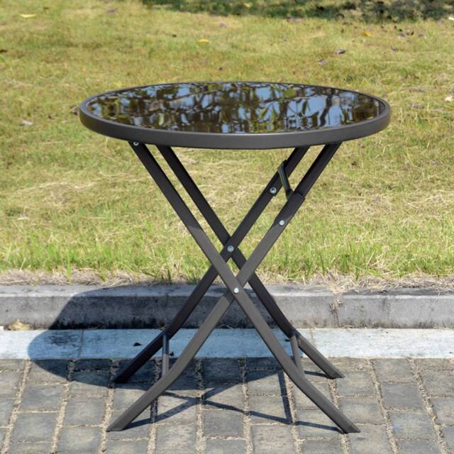 Living and Home Round Foldable Steel Garden Dining Table in Black - image 1