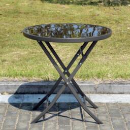 Living and Home Round Foldable Steel Garden Dining Table in Black