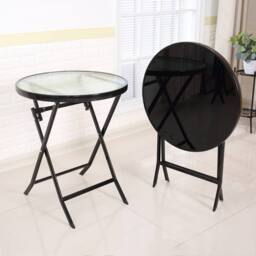 Living and Home Round Foldable Steel Garden Dining Table in Black - thumbnail 2