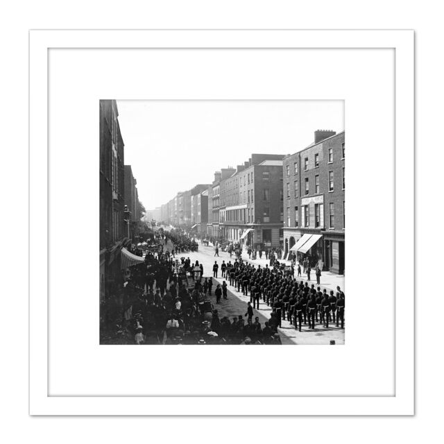 Artery8 Soldiers Parade Georges Street Limerick Ireland 1908 8X8 Inch Square Wooden Framed Wall Art Print Picture with Mount in White - image 1