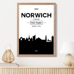 ARTZE Norwich Black & White City Skyline Framed Print SIZE: A3 with Oak Frame - Size: A4 - thumbnail 2
