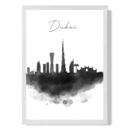 ARTZE Dubai Watercolour Skyline City Framed Print SIZE: A2 with White Frame in Black - Size: A4 - thumbnail 1