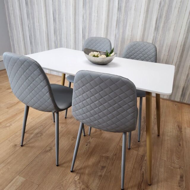 KOSY KOALA Modern Rectangle White Dining Table Set With 4 Grey Gem Pattern Chairs Dining Room Furniture in Brown - image 1