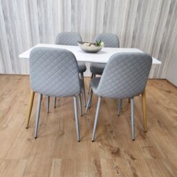 KOSY KOALA Modern Rectangle White Dining Table Set With 4 Grey Gem Pattern Chairs Dining Room Furniture in Brown - thumbnail 8