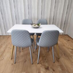KOSY KOALA Modern Rectangle White Dining Table Set With 4 Grey Gem Pattern Chairs Dining Room Furniture in Brown - thumbnail 9