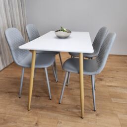 KOSY KOALA Modern Rectangle White Dining Table Set With 4 Grey Gem Pattern Chairs Dining Room Furniture in Brown - thumbnail 3