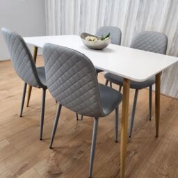 KOSY KOALA Modern Rectangle White Dining Table Set With 4 Grey Gem Pattern Chairs Dining Room Furniture in Brown - thumbnail 2