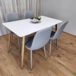 KOSY KOALA Modern Rectangle White Dining Table Set With 4 Grey Gem Pattern Chairs Dining Room Furniture in Brown - thumbnail 4