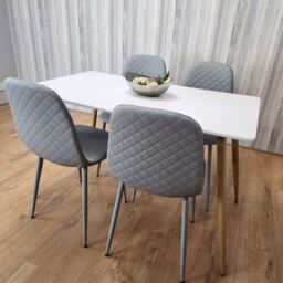 KOSY KOALA Modern Rectangle White Dining Table Set With 4 Grey Gem Pattern Chairs Dining Room Furniture in Brown
