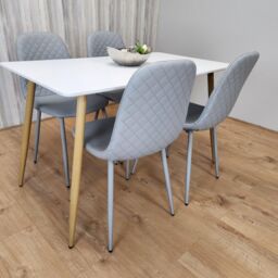 KOSY KOALA Modern Rectangle White Dining Table Set With 4 Grey Gem Pattern Chairs Dining Room Furniture in Brown - thumbnail 5